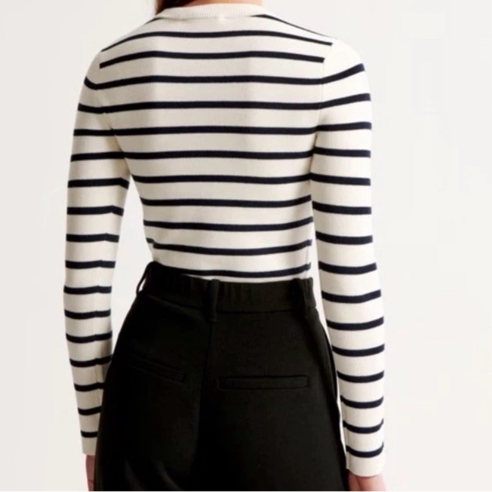 Abercrombie & Fitch Cozy Slim Crew Sweater Top Navy White Stripe Nautical XS - Picture 6 of 11
